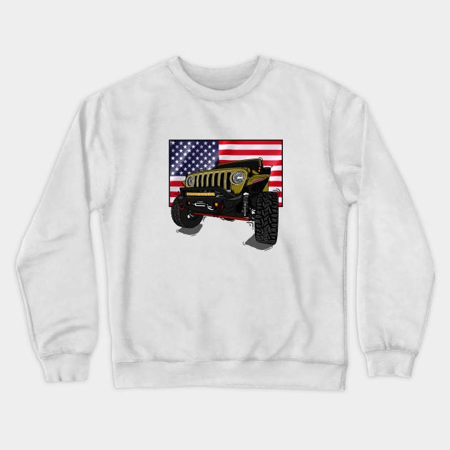 Jeep with American Flag - Harvest Tan Essential Crewneck Sweatshirt by 4x4 Sketch